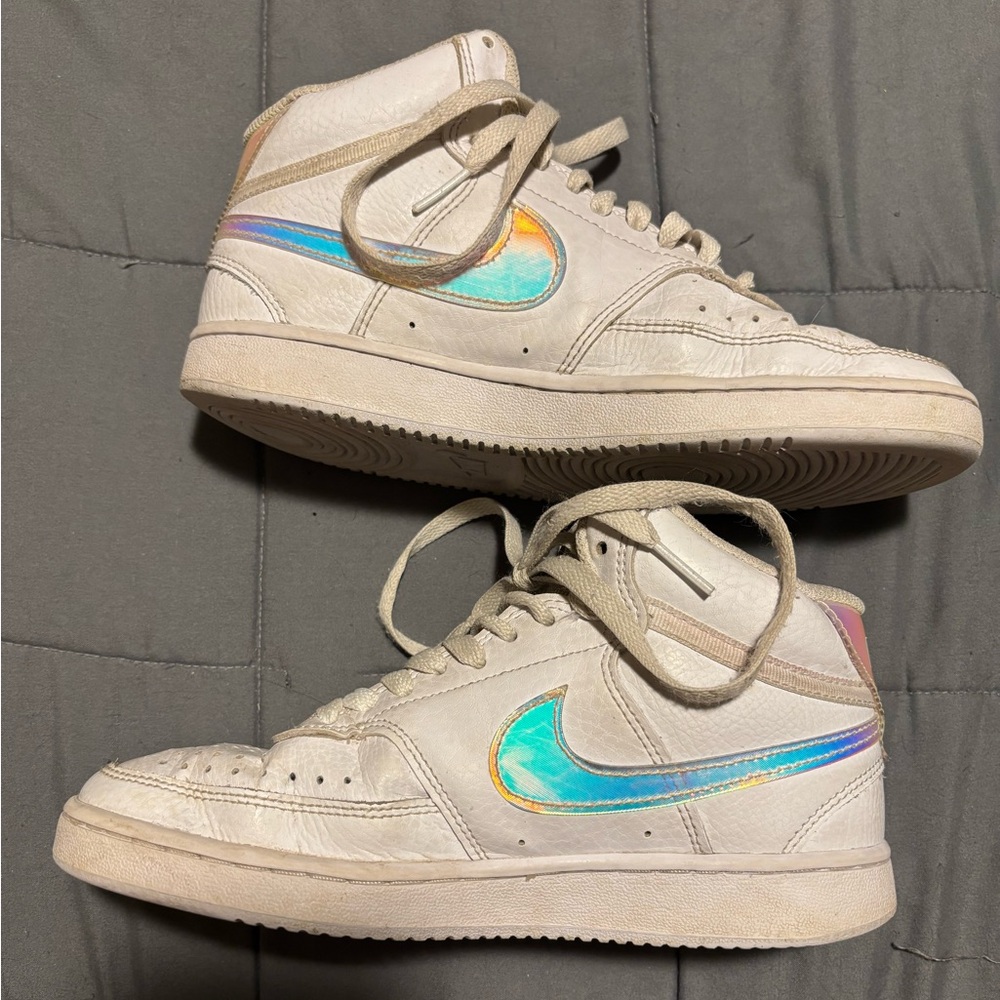 NIKE White Iridescent Court Vision Mid Sneakers Women’s Size 6.5 - Picture 8 of 9